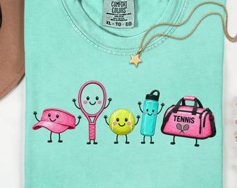 Comfort Colors Tennis Shirt, Cute Tennis Player Tee, Tennis Racket Shirt, Tennis Gift for Women, Tennis Team Shirt