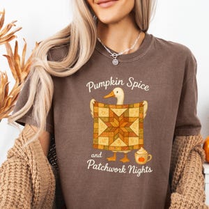 Goose Quilter Shirt, Pumpkin Spice and Patchwork Shirt, Fall Quilter Gift, Cozy Autumn Comfort Colors Tee, Quilting Lover Fall Shirt