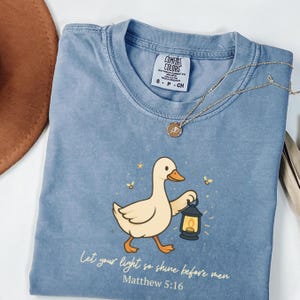 Cute Bible Verse Tee, Christian Comfort Colors Shirt, Let Your Light Tee, Matthew 5:16 Lantern Goose Shirt, Faith Aesthetic Christian Gift