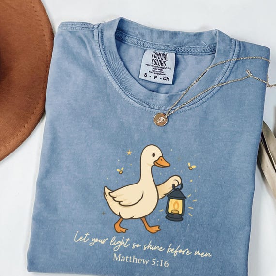 Cute Bible Verse Tee, Christian Comfort Colors Shirt, Let Your Light Tee, Matthew 5:16 Lantern Goose Shirt, Faith Aesthetic Christian Gift