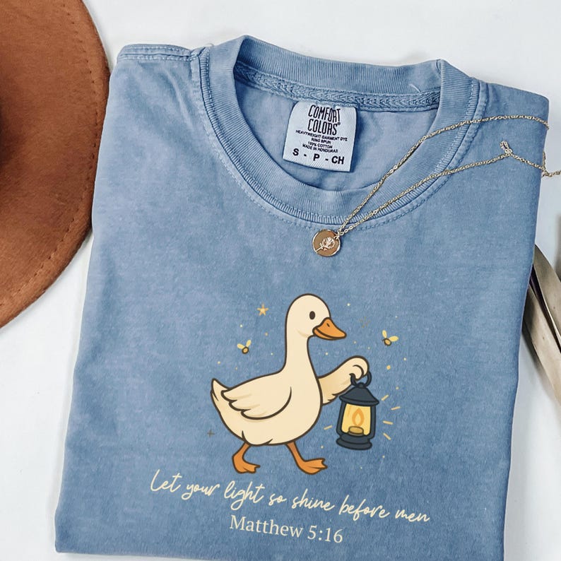 Cute Bible Verse Tee, Christian Comfort Colors Shirt, Let Your Light Tee, Matthew 5:16 Lantern Goose Shirt, Faith Aesthetic Christian Gift