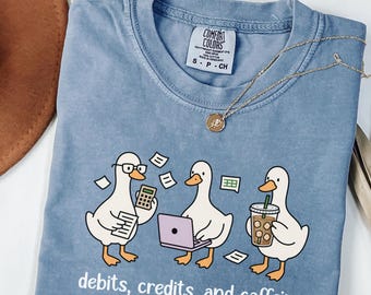 Funny Accountant Comfort Colors Shirt, Debits Credits and Caffeine Tee, CPA Gift, Iced Coffee Accountant Shirt, Finance Gift