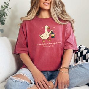 Cute Bible Verse Tee, Christian Comfort Colors Shirt, Let Your Light Tee, Matthew 5:16 Lantern Goose Shirt, Faith Aesthetic Christian Gift