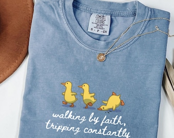 Comfort Colors Walking by Faith Tripping Constantly, Funny Inspirational Shirt, Christian Shirt, Cute Christian Shirt for Women