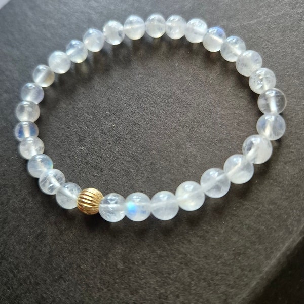 Genuine Rainbow Moonstone Bracelet 6mm Grade AAAA| Spiritual Gift |Moonstone 14Ct Gold Filled|June Birthstone