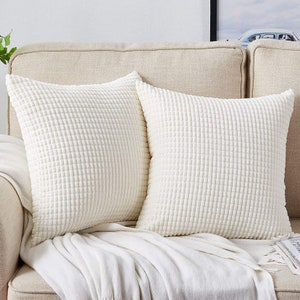 White Cream Pillow Covers 2 Sets Decorative White Throw Pillow Covers 18x18 Inch Soft Corduroy Cushion Covers Corn Striped Home Decor Couch