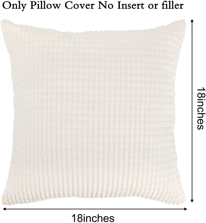 White Cream Pillow Covers 2 Sets Decorative White Throw Pillow Covers 18x18 Inch Soft Corduroy Cushion Covers Corn Striped Home Decor Couch image 5