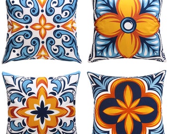 Set Of 4 Throw Pillow Cover , 18x18 inch Floral and Boho Retro Pattern Pillowcase Outdoor Decor Cushion Cover Pillow Case Decorative Cushion