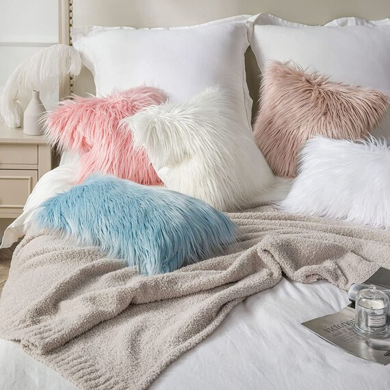 Soft Faux Fur Throw Pillow Covers Decorative Fluffy Plush Cushion Cover  Furry Striped Pillow Case for