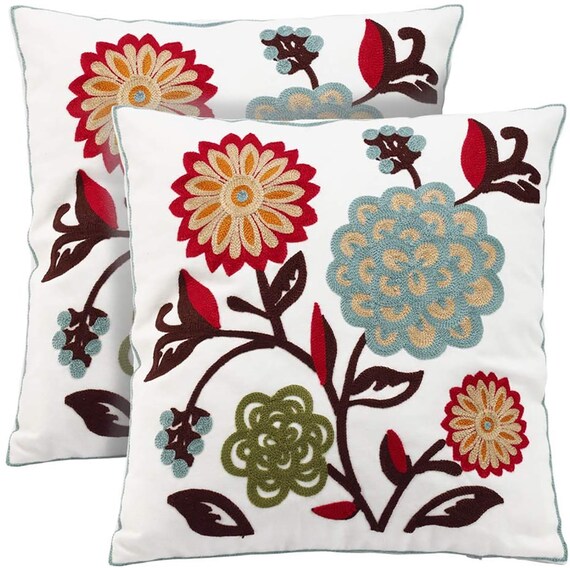 Set of 2 Embroidery Flower Pattern Decorative Throw Pillows Etsy