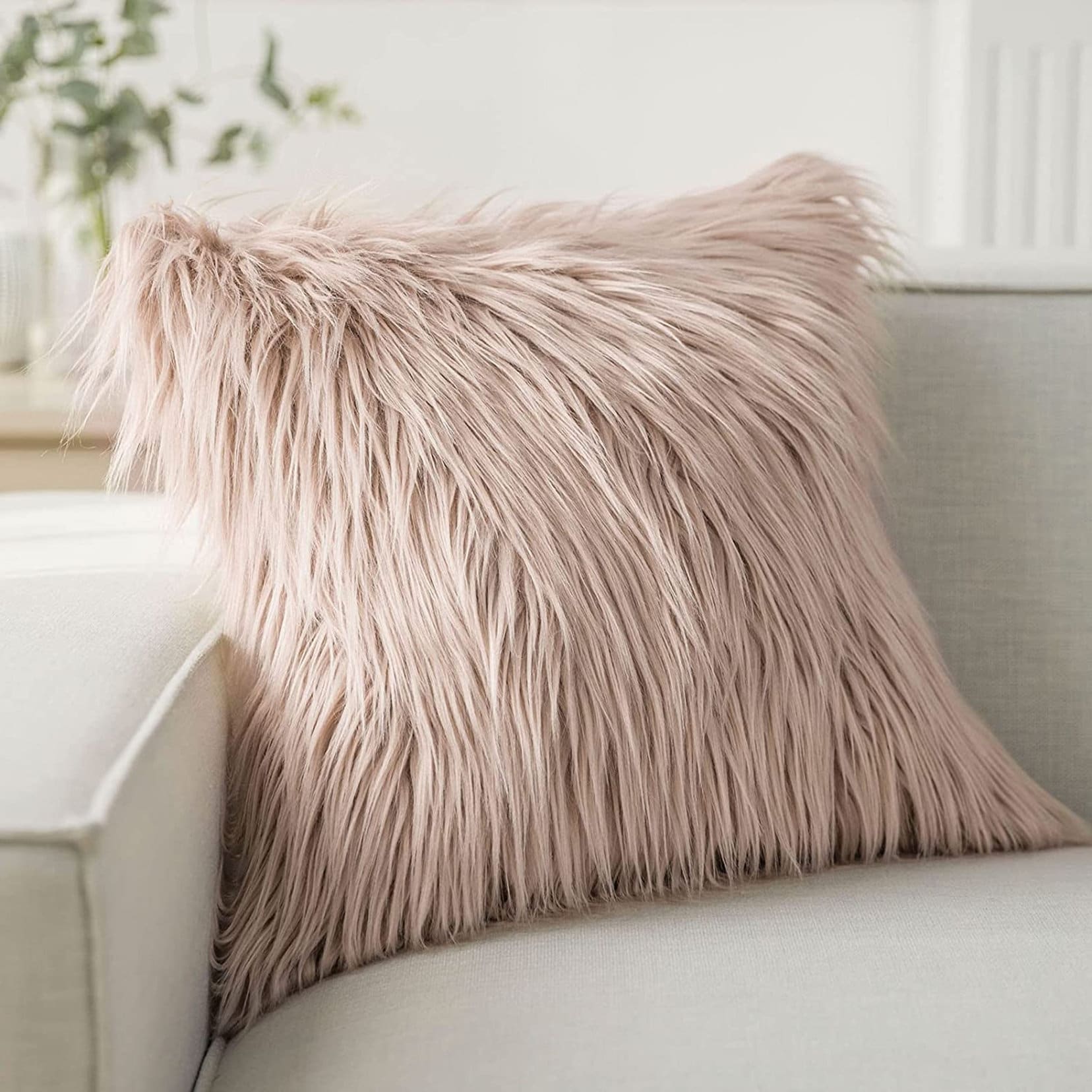 Fuzzy Oversized Throw Pillow - Shag Faux Fur Glam Decor - Plush Square  Accent or Floor Pillow for Bedroom, Living Room, or Dorm by Lavish Home  (Beige)