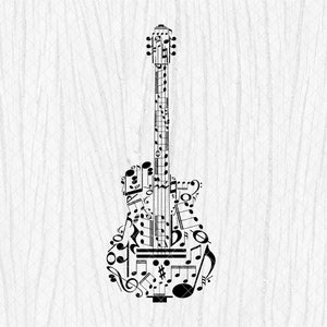 Guitar made with musical notes - Music instrument SVG. Guitar SVG. Ideal for music wall art, cricut, wall decor or t-shirt designs.