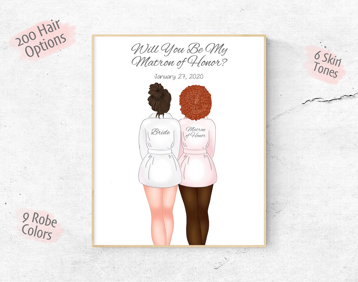 Custom Matron of Honor Proposal Illustration PDF Bridesmaid - Etsy