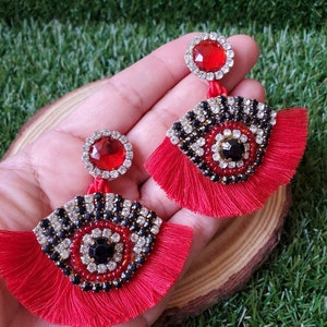 Handmade soutache earring • evil eye earrings • tassel • bohemian earrings • casual earrings • trend in jewelry