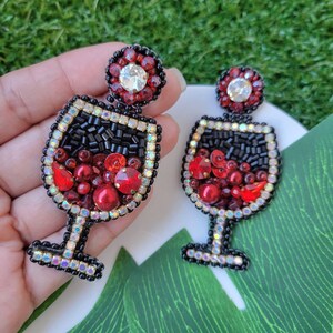 Handmade earrings •  red wine cup earring • pendientes • bohemian and on trend • fashion • Statement Earrings