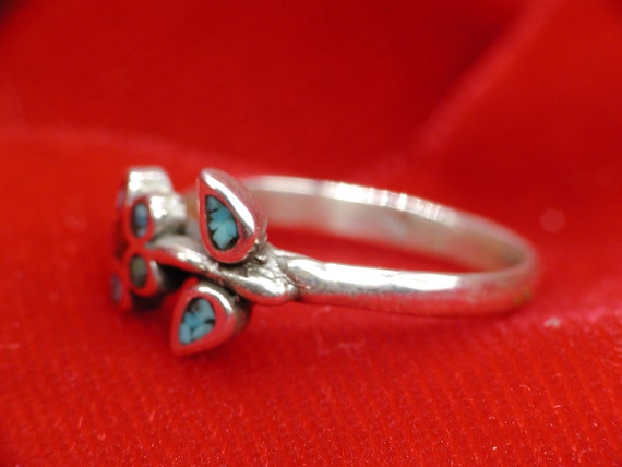 Sterling Silver,Turquoise and Coral Inlay Flower … - image 2