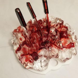 Horror Movie Bloody knife hatchet on fake ice 3D Ice LID ONLY for 30 or 40oz  Cup