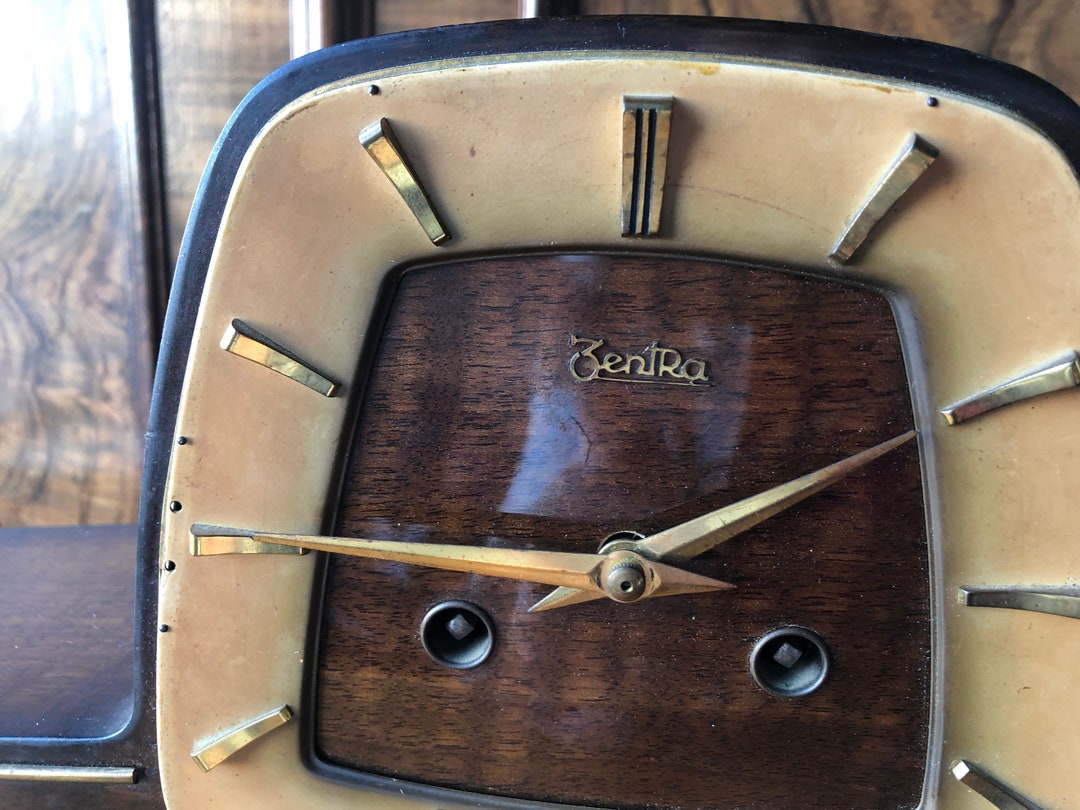 Midcentury Mantel Clock Zentra Vintage Clock Brown Etsy