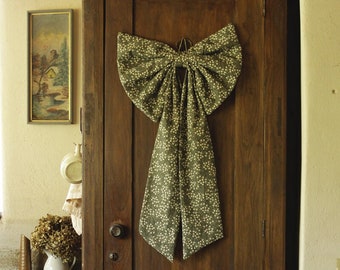 Christmas Oversize Liberty Bow ~ Front Door Decor ~ Festive Ornament ~ Giant Large Bow ~ Cottagecore ~ Primitive ~ English ~ Green ~ Ochre