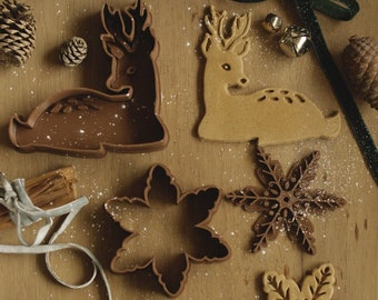 Set of 4 pieces ~ 2 Cookie Cutters and 2 Stamps  ~ Reindeer ~ Snowflake ~ Woodland ~ Christmas ~ Fairycore ~ Cottagecore ~ Fawn