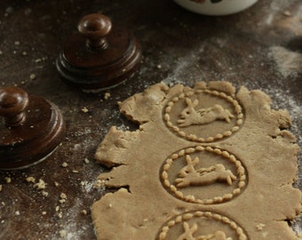 Set of 2 Cookie Stamps Bunny ~ Fern ~ Swallow  - Cedar Wood - Easter ~  Holidays ~ Rabbit ~ Party ~ Springerle ~ Cottagecore ~ Fairycore