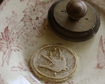 Set of 2 Cookie Stamp Swallow and Fern motif - Cedar Wood - Spring ~ Springerle  ~ Cutters ~ Cottagecore ~ Fairycore ~ Easter