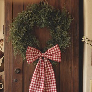 Grote kerststrik van ruitjesstof: decoratie voor de voordeur, piek voor de kerstboom ~ geïnspireerd op cottagecore
