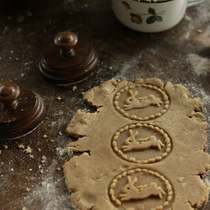 Bunny Cookie Stamps Set: Cedar Wood Handle, Interchangeable Fern & Swallow Motifs
