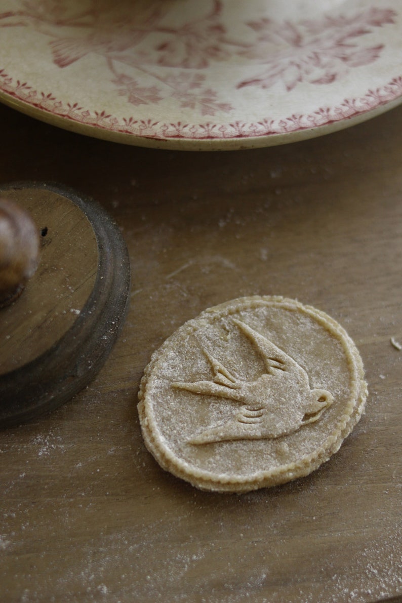 Set of 2 Cookie Stamp Swallow and Fern motif Cedar Wood Spring Springerle Cutters Cottagecore Fairycore Easter image 5