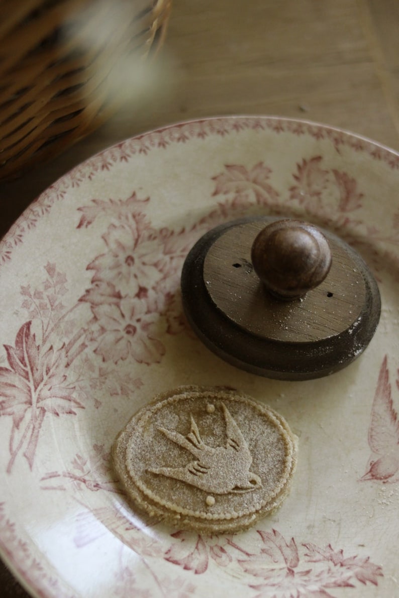 Set of 2 Cookie Stamp Swallow and Fern motif Cedar Wood Spring Springerle Cutters Cottagecore Fairycore Easter image 1