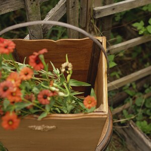 Wooden Harvest Basket Prairiecore Antique Reclaimed Cedar Wood English Cottage Country Cottagecore Garden Meadow image 2