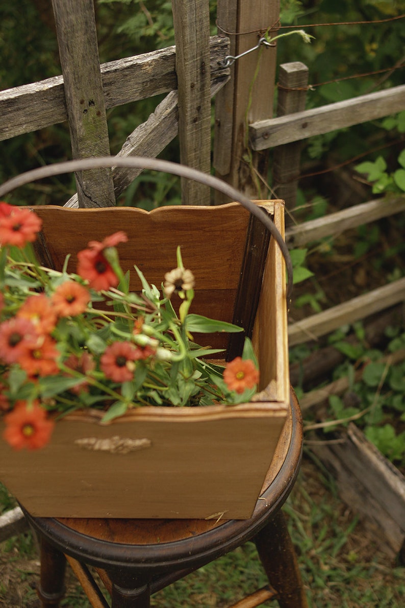 Wooden Harvest Basket Prairiecore Antique Reclaimed Cedar Wood English Cottage Country Cottagecore Garden Meadow image 2