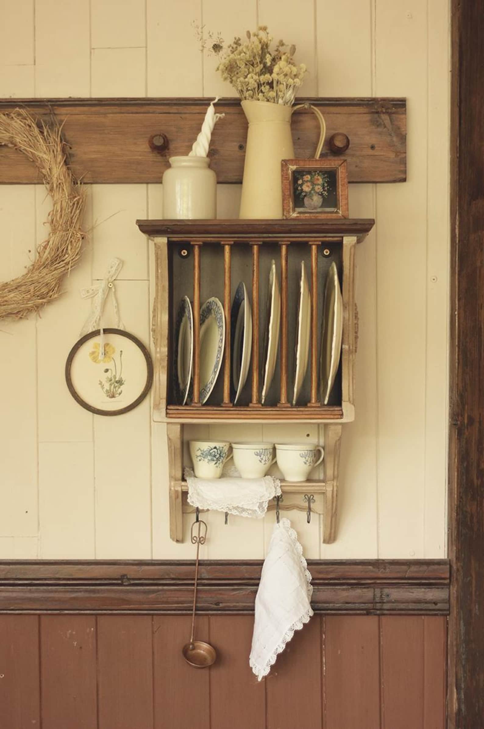 Handmade Reclaimed Wood Plate Rack: Cottagecore Hanging Shelf ~ Shaker ...