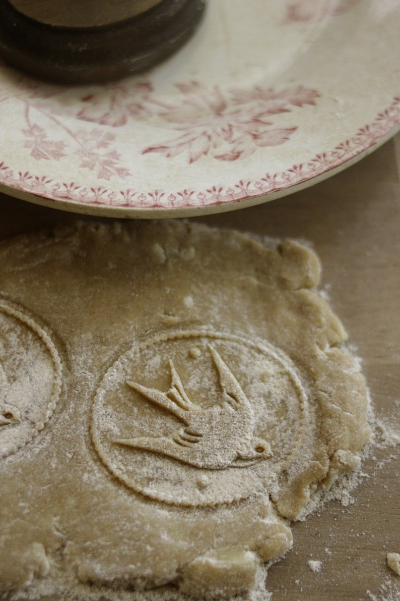 Set of 2 Cookie Stamp Swallow and Fern motif Cedar Wood Spring Springerle Cutters Cottagecore Fairycore Easter image 2