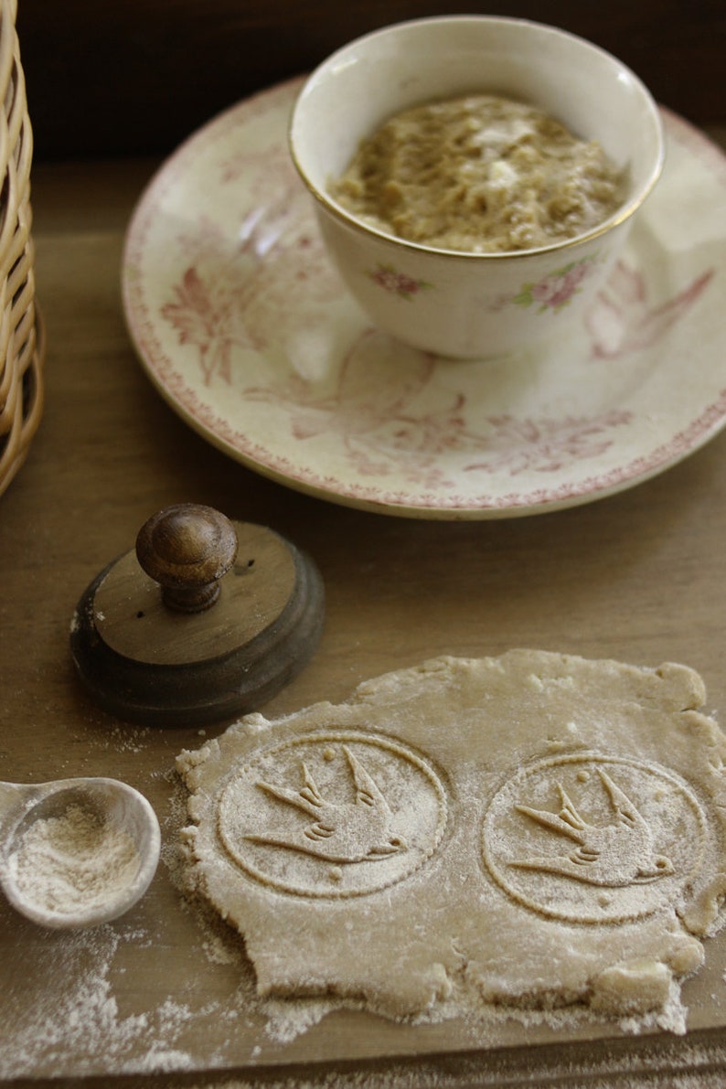 Set of 2 Cookie Stamp Swallow and Fern motif Cedar Wood Spring Springerle Cutters Cottagecore Fairycore Easter image 3