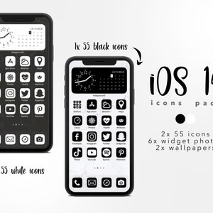 iOS 15 icons, 110 Black White Icons , iOS 14 Iphone icons, iPhone icons, black icons, white icons, iPhone app icons, black white aesthetics