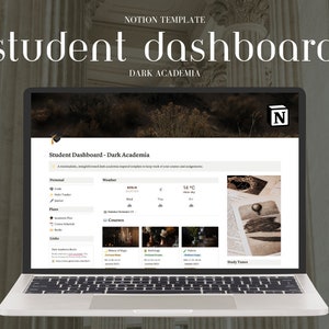 Student Ultimate 2025 Notion Template, Student Planner Dashboard, Dark Academia Aesthetic Notion, Academic Organizer Notion Planner