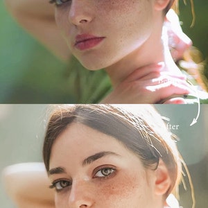 May include: A close-up portrait of a person with freckles and brown hair. The person is looking directly at the camera with a serious expression. The background is blurred and out of focus.