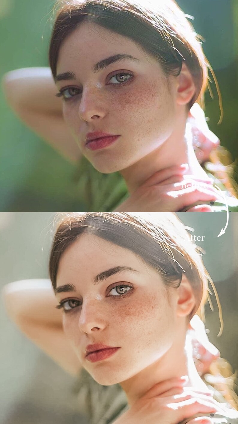 May include: A close-up portrait of a person with freckles and brown hair. The person is looking directly at the camera with a serious expression. The background is blurred and out of focus.