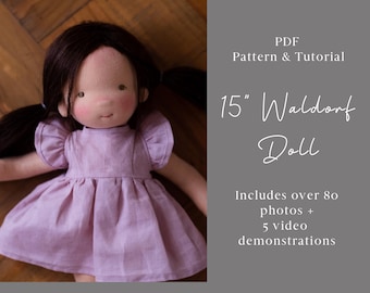 PDF Pattern & Tutorial | 15" Waldorf Doll With Wefted Hair, Sculpted Bottom, Knees, and Belly Button