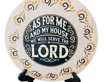 Hand-Painted 14” Lazy Susan | “As For Me and My House” Scripture Design | Faith-Based Home Decor | One of a Kind