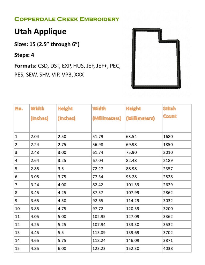 Utah Applique Machine Embroidery Design Utah Applique Etsy