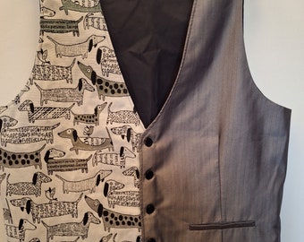 Gilet de costume, mariage, original et unique avec un motif chien.