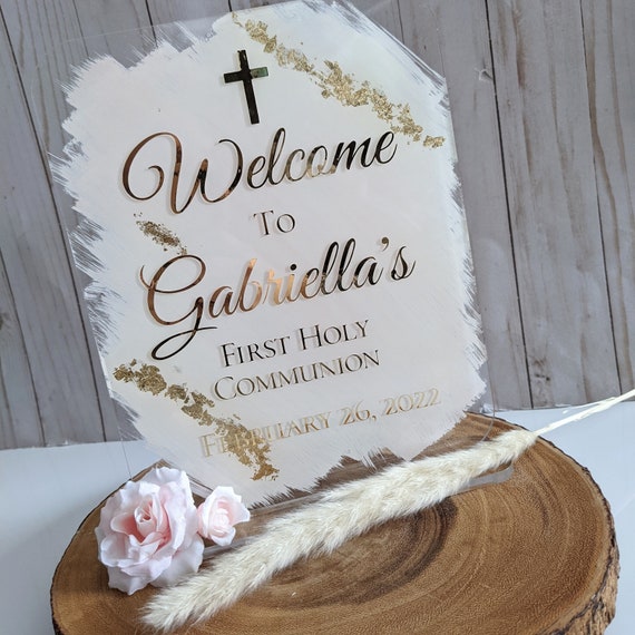 Acrylic Event Sign | Acrylic Welcome Sign | Modern Acrylic Sign | Communion | Baptism | Baby Shower | Bridal Shower Sign Il_570xn