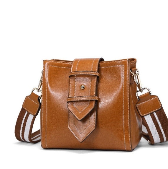 Vegan Leather Crossbody Purse with Guitar Strap - Monogrammable Purse Caramel