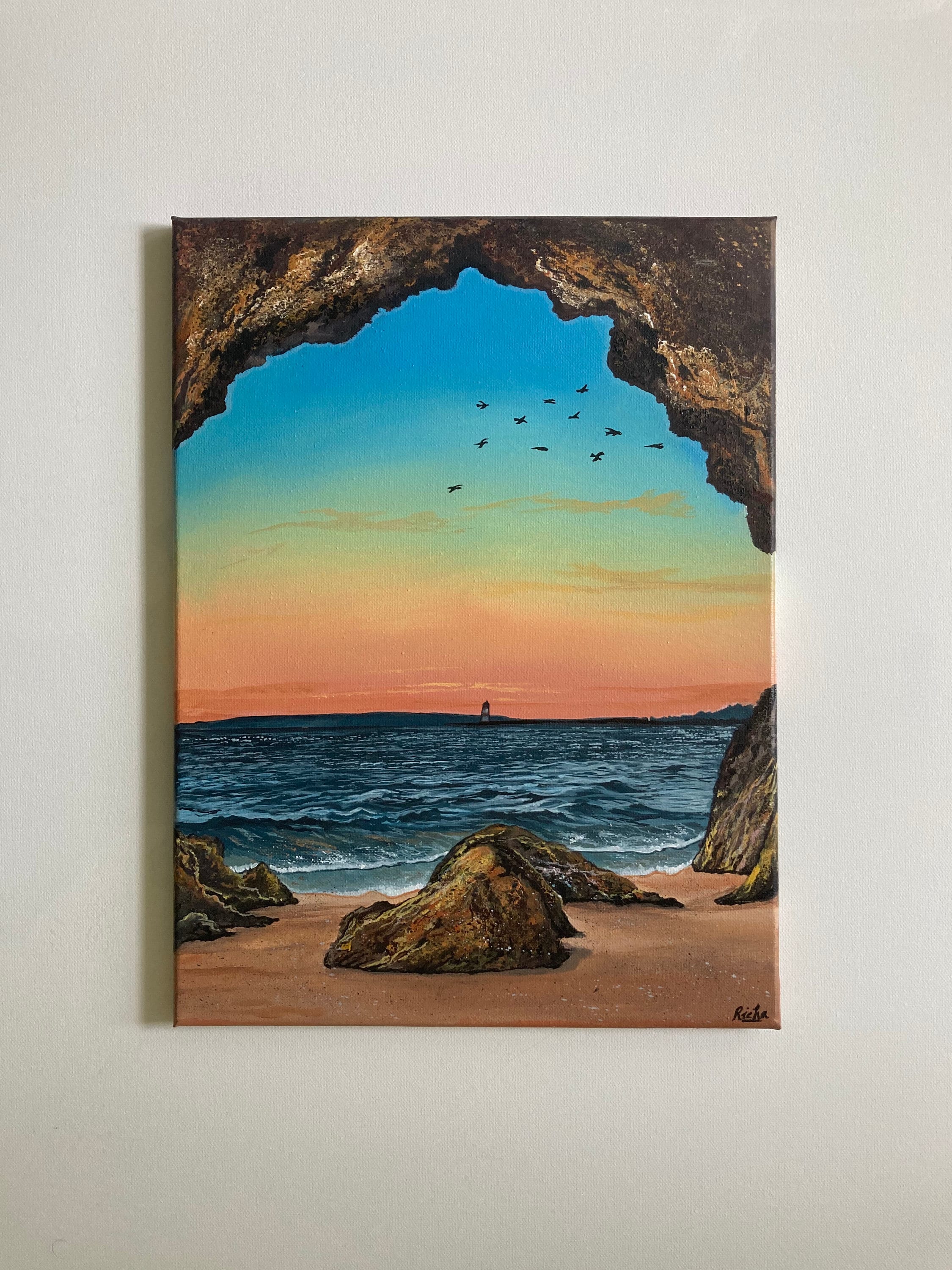 Sunset Painting,Rock Painting,Beach,Sea Waves,Ocean Painting,Sunset ...