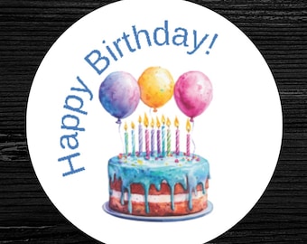 Happy Birthday Circle Stickers | 63 Stickers per sheet | 1.0" Circles | Great for decorating your envelopes, postcards, and stationery!