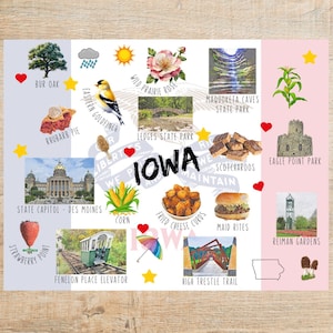 Cartolina tematica e di riferimento dell'Iowa / 1 cartolina o biglietto / Cartoncino spesso / Per inviare un biglietto a un amico / Bandiera dello stato dell'Iowa