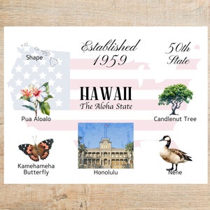 Hawaii Themes and Landmarks Postcard | 1 Postcard or notecard | Thick Cardstock | For sending a note to a friend