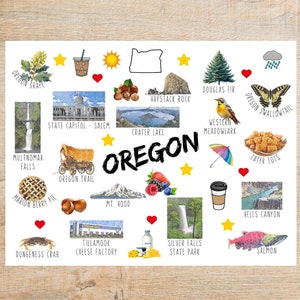 Cartão postal com temas e marcos do Oregon | 1 cartão postal ou cartão postal | Cartão grosso | Para enviar uma nota a um amigo